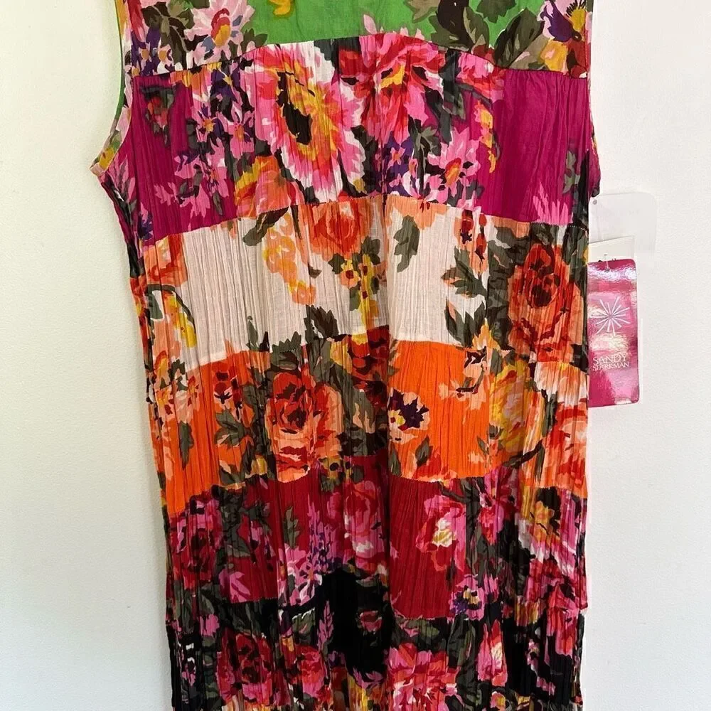 Sandy Starkman Women’s Plus Size Multicolor Floral Tiered Sleeveless Boho Full T